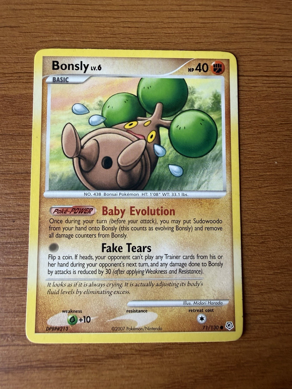Bonsly 71/130 Diamond and Pearl Regular Card 2007 Pokemon TCG