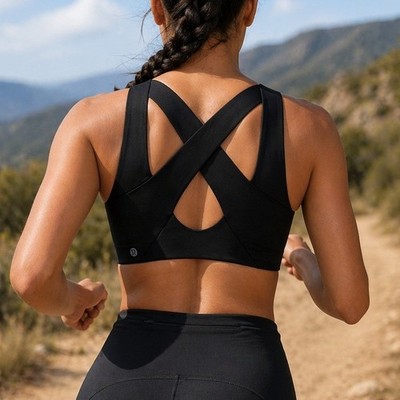 Lululemon Enlite Weave Back Sports Bra 38DD / 38E Black Zip Front High Support