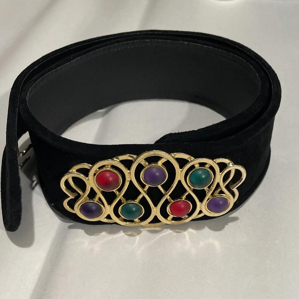 "Cinturón de gamuza de cuero con joyas vintage Carlisle talla 33-35 pulgadas 3"" de ancho" Foto 4 de 4