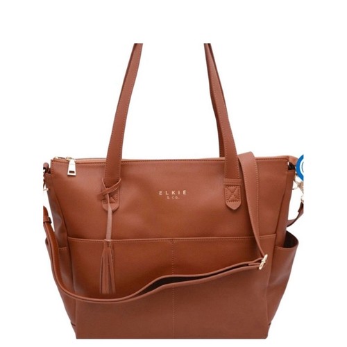 Elkie & Co Aberdeen Diaper Saddle Cognac Vegan Leather Convertible Backpack Tote