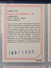 1985 JOGO CFL FOOTBALL COMPLETE SET Limited 189 Of 1000 NR-MT 110 Cards