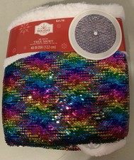 Holiday Time 48  Reversible Sequin Rainbow Tree Skirt NWT