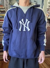 VINTAGE New York Yankees Sweatshirt Men XL Blue Majestic Baseball MLB Hoodie EUC