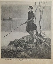 1927 Magazine Picture Lady Sees Indian in Canoe Illustrated by Robert W. Stewart