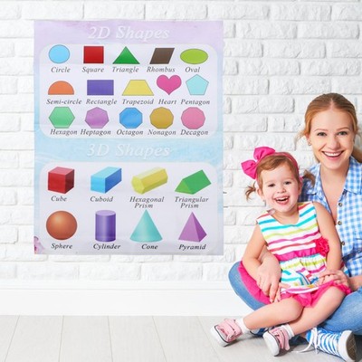  2 stücke Kinder Frühe Bildung Wandkarte Selbstklebende 2D und 3D Shapes Chart