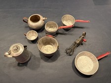 Vintage 1950s Aluminum Toy Kitchen Set - Percolator, Egg Beater, Red Handles