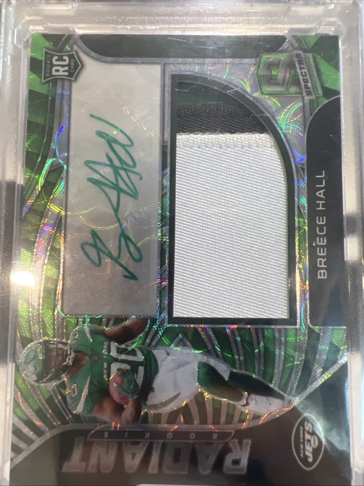 2022 Panini Spectra Radiant Rookie Patch Auto Green #RAD-BHA Breece Hall #13/35