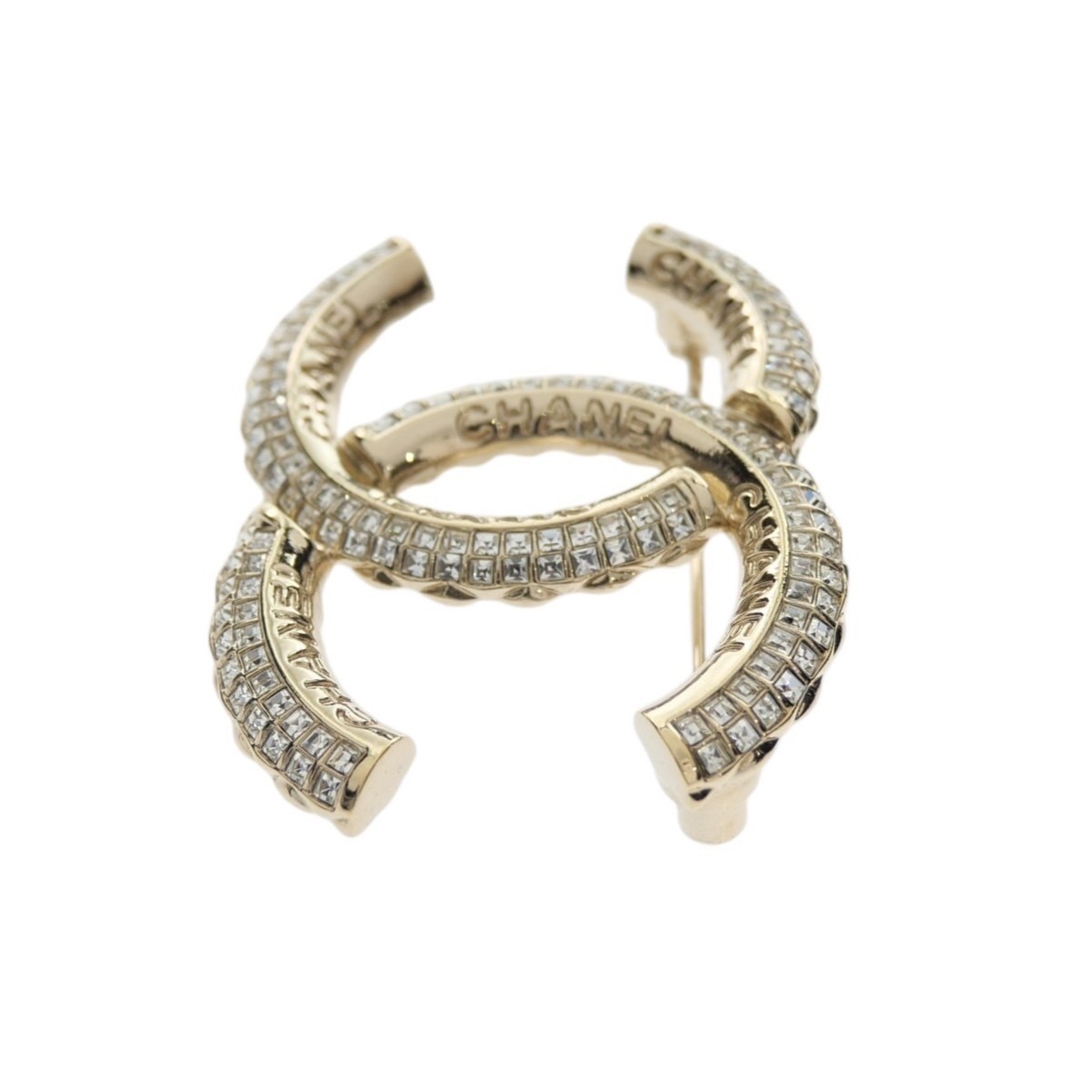 CHANEL Coco Mark Rhinestone Brooch Gold Plated A22C 407468