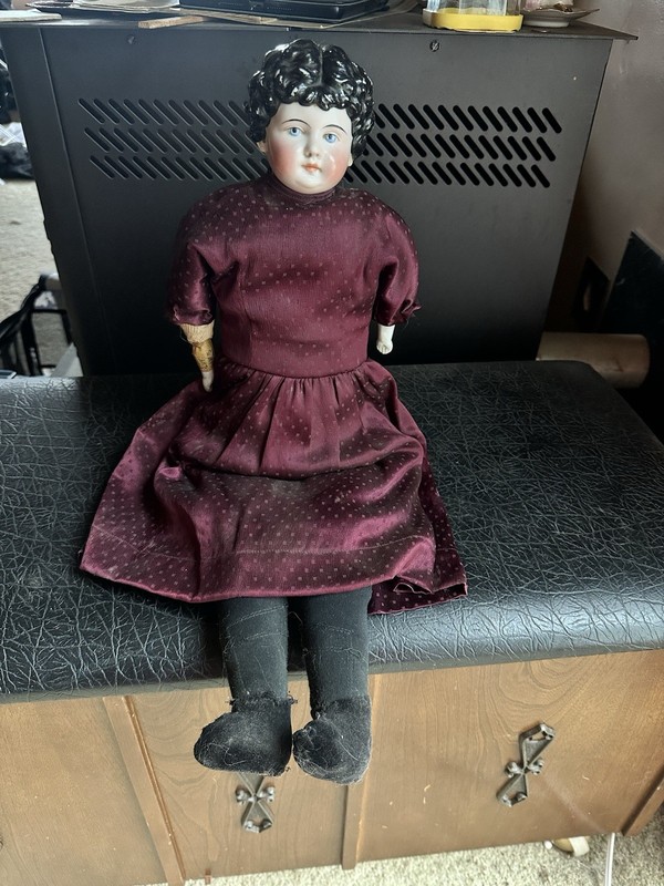 Antique German China Head Doll Large 23 Inch Cloth Body Hand Painted Face