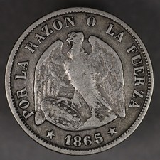 1865 Chile Silver 20 Centavos