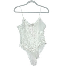 Victoria's Secret Vintage Bodysuit Large White Teddy Sheer Floral Lace One Piece