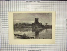 Original Old Antique Print View Ross Castle Ruins Birds Fine Art