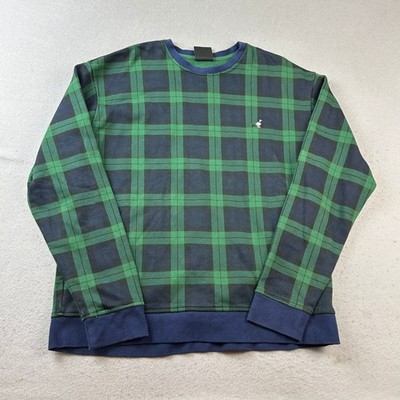 Staple Pigeon Sweatshirt Mens XL Green Blue Plaid Crew Neck Long Sleeve Pullover