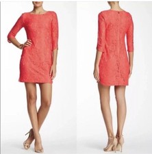 Vince Camuto Women's Sheath Dress Coral Floral Lace Zip Size 8 Cocktail Party