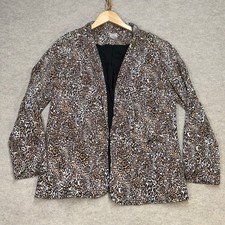 Chico's Leopard Print Open Front Blazer Jacket Brown Tan Size 2 US 12/14
