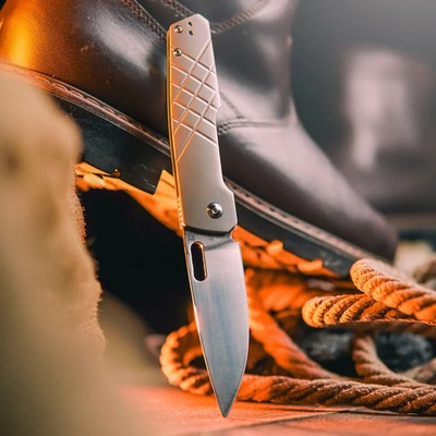 Artisan Gambit Bishop Folding Knife 3.5'' S90V Steel Blade Gray Titanium Handle