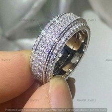 Moissanite 3Ct Round Men Full Eternity Anniversary Band Ring 925 Sterling Silver
