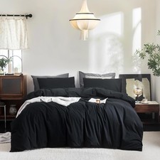 Black Cotton Duvet Cover And 2 Pillowcases Boho Farmhouse Style Duvet Cover Set