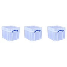 Really Useful Box 35 Liters Transparent Storage Container with Snap Lid, 3 Pack