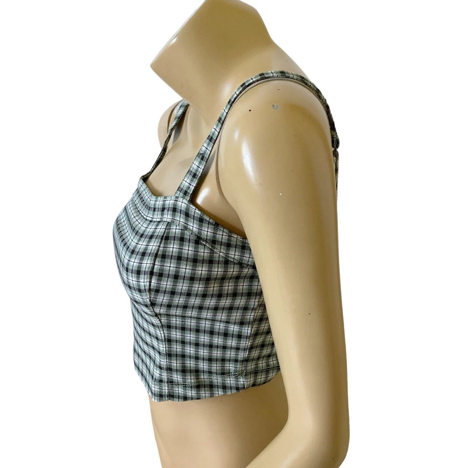 Camiseta sin mangas corta Hollister pequeña avanzada elástica a cuadros sin mangas para mujer Foto 2 de 4