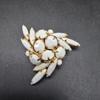 Vintage White Milk Glass Brooch Gold Tone Costume Jewelry