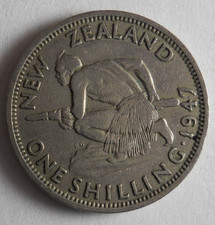 1947 NEW ZEALAND SHILLING - Excellent SCARCE Coin - Lot #J5