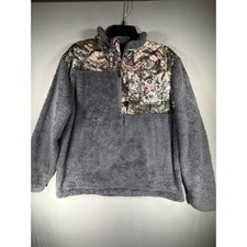 Mossy Oak Mens Gray Camo Sherpa Fleece Quarter Zip Pullover Jacket Large FJ10029