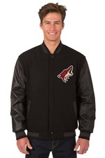 NHL Arizona Coyotes Wool Leather Reversible Jacket Front Patch Logos Black JHD