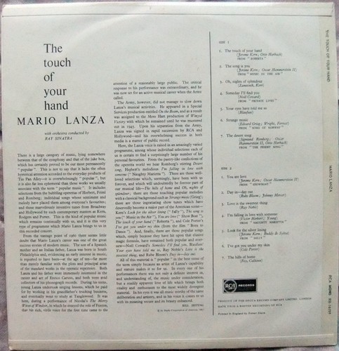 The Touch of Your Hand - Mario Lanza; Vinyl LP (RCA RB 16195) - Picture 2 of 4