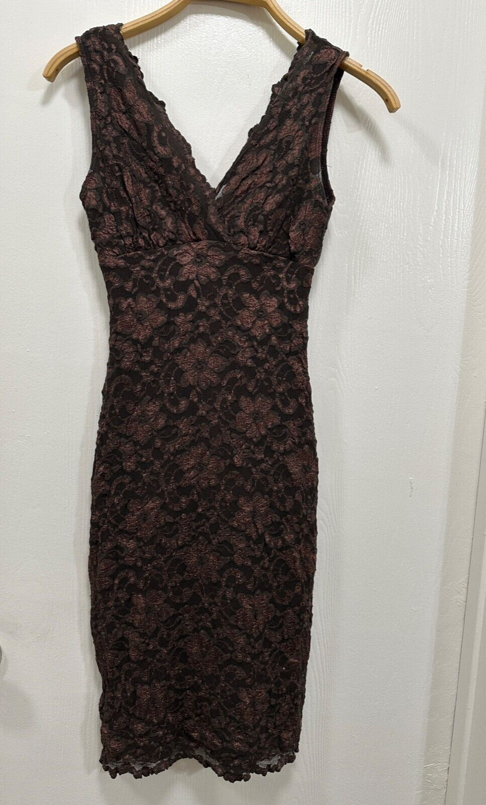 Mica Women Bodycon Dress size Small Lace Floral Brown Made USA