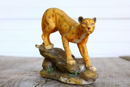 Vintage Figur Wild Cat Cheetah Puma Jaguar Statue Figure Cast Feline Cute WS - Bild 6 von 10