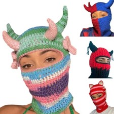 Cool Balaclava Hat Unique Horn Knitted Hat Winter Party Photography Props