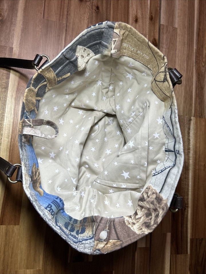 Cape Cod Fabric Summer Tote Bag Faux Leather Straps Pot Style 12” Tall