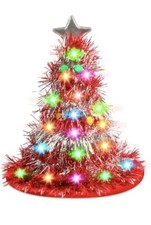 Christmas Hats Tree Santa Hat with Tinsel 30 LED Colorful Lights Cosplay Costume