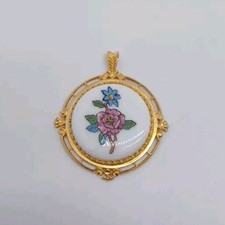 Gold Tone Pendant  Ansley China Flower Pattern