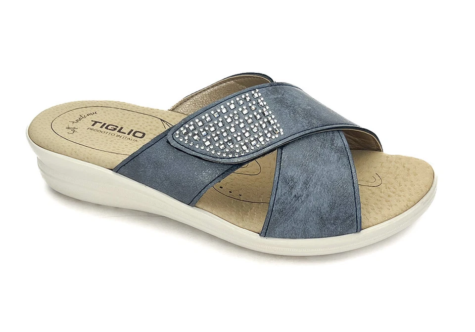 TIGLIO 2312 ARGENTO BEIGE BLU NUDE PANTOFOLE CIABATTE DONNA ESTIVE A STRAPPO - Immagine 4 di 4