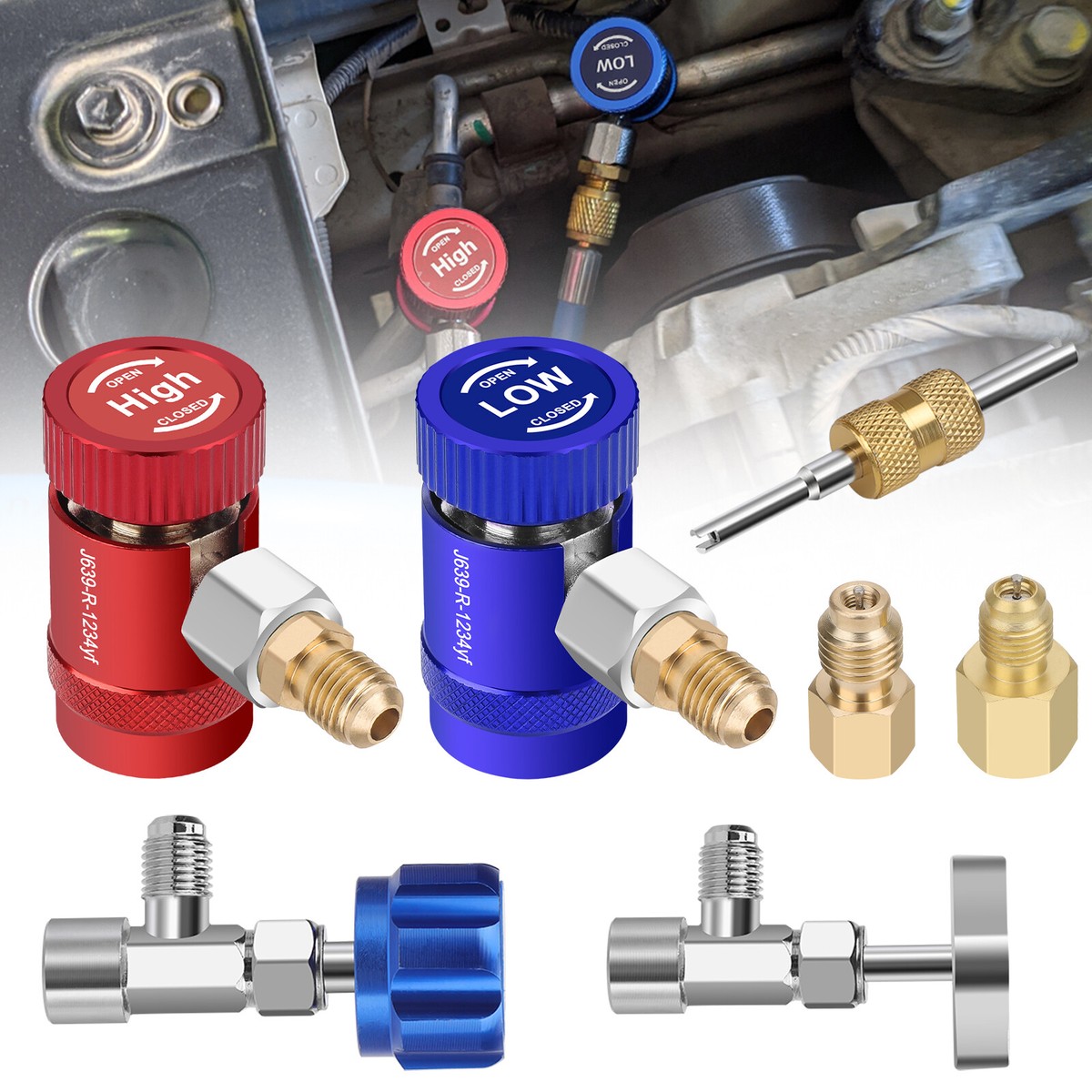 Car A/C R1234YF Quick Coupler Adapter Set with Self-Sealing