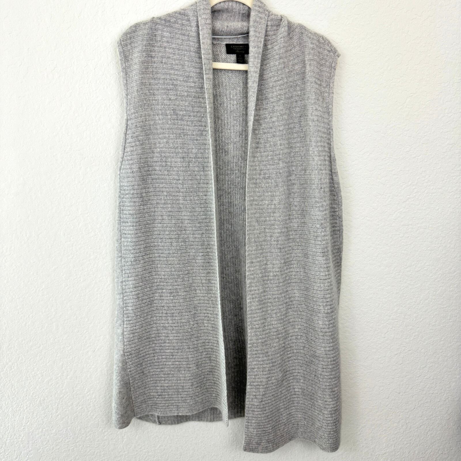 Charter Club Womens Luxury 100% Cashmere Cardigan Sweater Size L Sleeveless Gray