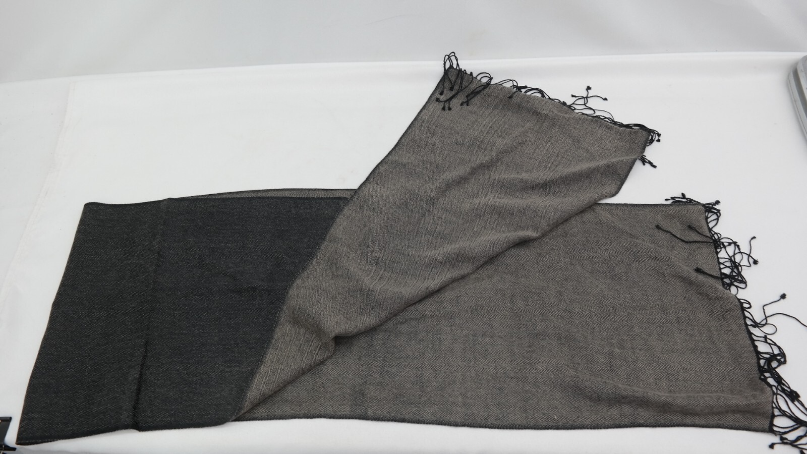 Fringed Tasseled Rectangular Scarf Wrap Black & G… - image 2