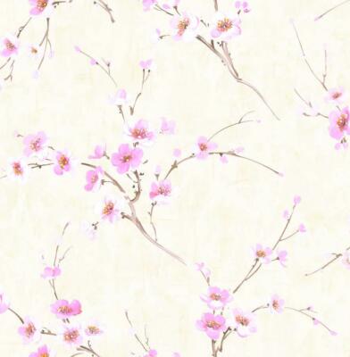Wallpaper Designer Pink and White Dogwood Floral Trail on Cream Faux