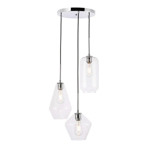 Living District Gene 3-Light Mid-Century Metal Pendant in Chrome and Clear - Picture 1 of 6