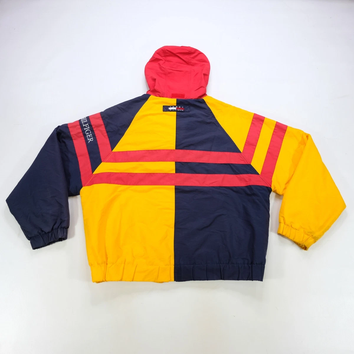 Rare Vintage TOMMY HILFIGER Spell Out Color Block Striped Sailing