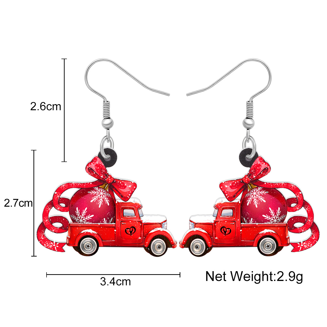 Acrylic Christmas Tree Red Truck Earrings Car Dangle Novelty Charms