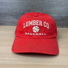 Vintage Baseball Hat Cap Strap Back Red The Lumber Co USA Made Adjustable