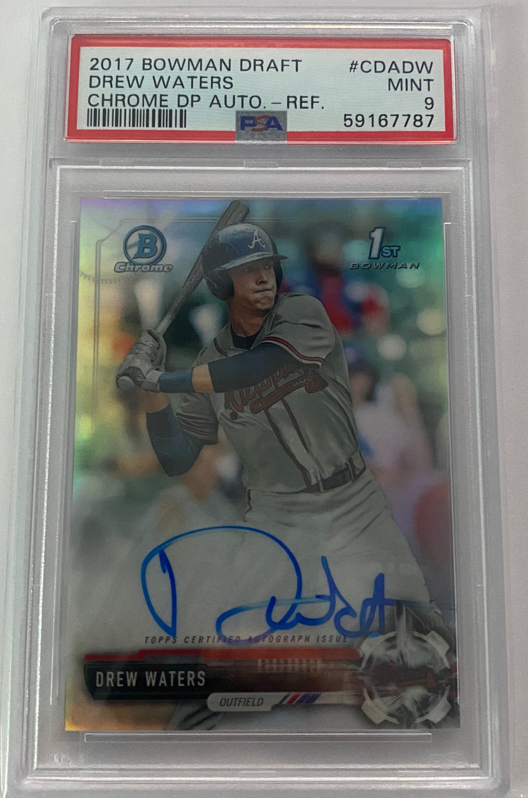 2017 Bowman Draft Chrome DREW WATERS RC 1st BOWMAN AUTO REFRACTOR /499  PSA 9