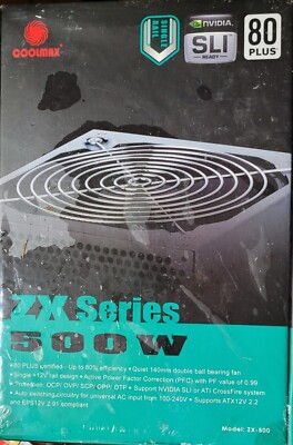 Coolmax ZX-500 500W 80 Plus ATX12V 2.2/EPS12V 2.91 Power Supply NVIDIA SLI READY