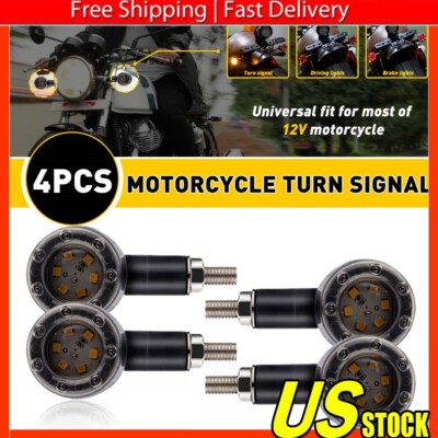 Motorcycle Bullet LED Brake Running Turn Signal Tail Light For Cafe Racer 4PCS