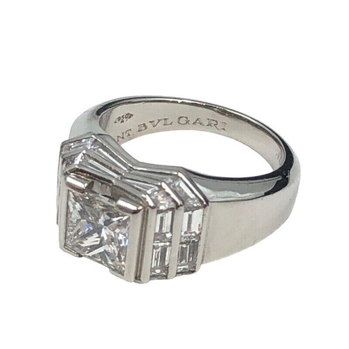 BVLGARI ITALY Monture Platinum & Princess Cut / Baguette Cut Diamond Ring Rare - Picture 8 of 8