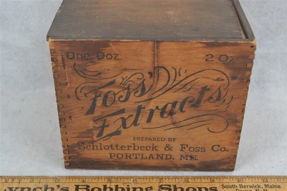 Antigua Caja Publicidad Madera Envío 4 Lados Impresión Foss Vainilla Slide Top 19º Foto 4 de 4