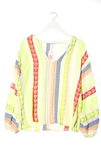 Blouse Manches Longues RÉSUMÉ Rouge-vert-jaune Primevère - Taille 36 - Style Festif Rétro - Occasion Très Bon état